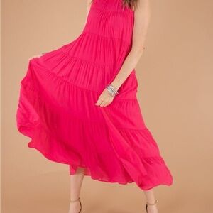 Entro Pink Pleated Tiered Maxi Dress Resort Wear